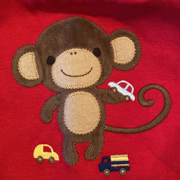 Gymboree 3-6 month red monkey one piece long sleeve snap outfit - Picture 2 of 3